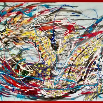Картина под названием "Dragon Fly and Phoe…" - Tsz Shan Hui, Подлинное произведение искусства, Акрил Установлен на Деревянна…