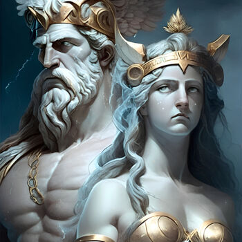 Digital Arts titled "Zeus And Athena" by Tucari P, Original Artwork, Digital Painting