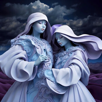 Digital Arts titled "Cosmic Sisters" by Tucari P, Original Artwork, Digital Painting