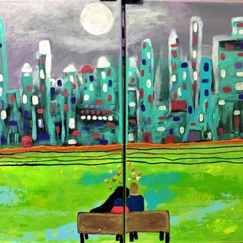 Painting titled "Love in the park" by Tucks, Original Artwork, Acrylic