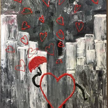 Painting titled "Lluvia de Corazones" by Tucks, Original Artwork, Acrylic