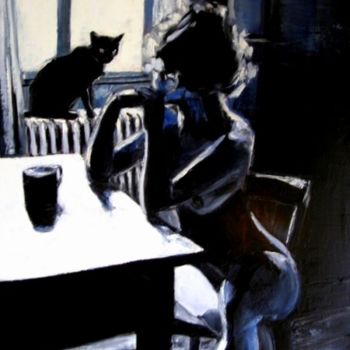 Painting titled "Le chat noir" by Tudury Gallery, Original Artwork, Oil