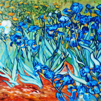 Painting titled "Irises, Van Gogh, c…" by Aleksandrs Tugajs, Original Artwork, Oil