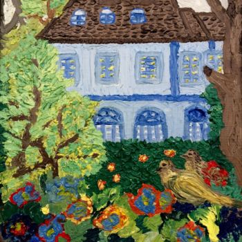 Pittura intitolato "дом  в саду" da Oksana Tukhtarkina, Opera d'arte originale, Olio