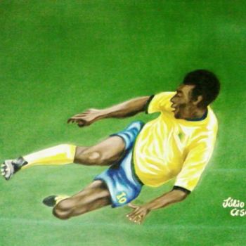 Pintura intitulada "Rei Pelé" por Júlio Cesar Túlio Túlio, Obras de arte originais