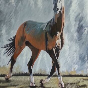 Painting titled "Turanıan Horse" by Tuncay Cicek, Original Artwork, Oil Mounted on Wood Stretcher frame