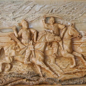 Skulptur mit dem Titel "Duel" von Vitalii Horiuk, Original-Kunstwerk, Holz