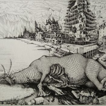 Dessin intitulée "Смерть Левиафана" par Kirill Chasovskikh, Œuvre d'art originale, Encre