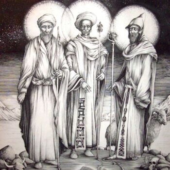 Рисунок под названием "Three Kings" - Кирилл Часовских, Подлинное произведение искусства, Чернила