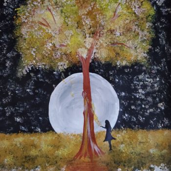 Pittura intitolato "Moon in Falls" da Tushar Singhla, Opera d'arte originale, Acrilico