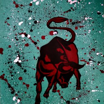 Painting titled "Raging Bull" by Tushar Singhla, Original Artwork, Acrylic