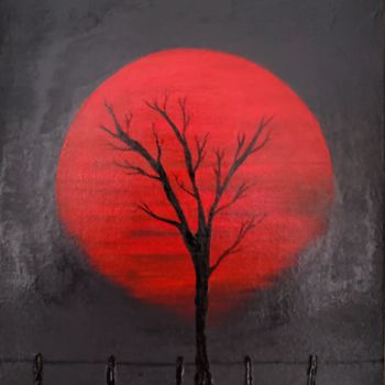 Painting titled "Fire Sun" by Tushar Singhla, Original Artwork, Acrylic