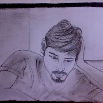 Drawing titled "The Reader 2" by Tushar Singhla, Original Artwork, Charcoal