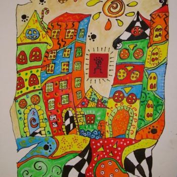 Рисунок под названием "Город-мечта" - Черепаха, Подлинное произведение искусства, Другой