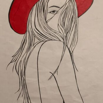 Картина под названием "Дама в красном" - Надя Тутынина, Подлинное произведение искусства, Маркер