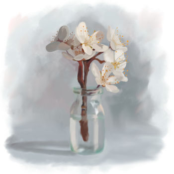 Digital Arts titled "A Sprig of Plum Flo…" by Vladimir Tuzlay, Original Artwork, Digital Painting