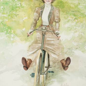 "La bicyclette" başlıklı Tablo Tvdp Aquarelliste tarafından, Orijinal sanat, Suluboya