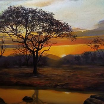 Peinture intitulée "Sunset in karaye" par Chuka Ibe, Œuvre d'art originale, Huile