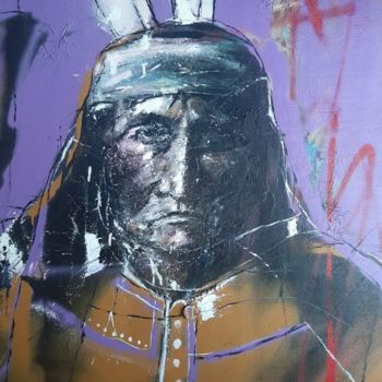 Painting titled "Apache" by Sergio Rivera Martinez, Original Artwork, Acrylic Mounted on Wood Panel