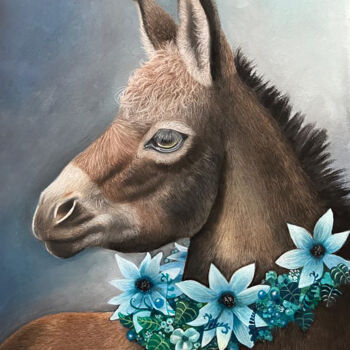 Drawing titled "Flower Donkey" by Txuscuende, Original Artwork, Pastel Mounted on Other rigid panel