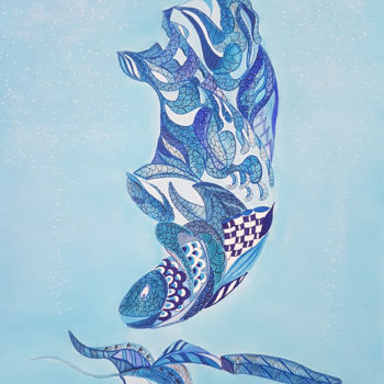 Dessin intitulée "le-poisson-bleu.jpg" par Tykamao, Œuvre d'art originale, Marqueur