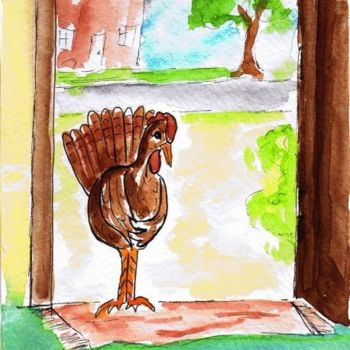 Painting titled "TURKEY AT THE DOOR" by Tyler Hollis, Original Artwork