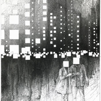 Dessin intitulée "Fireflies" par Tymofii Osypov, Œuvre d'art originale, Encre
