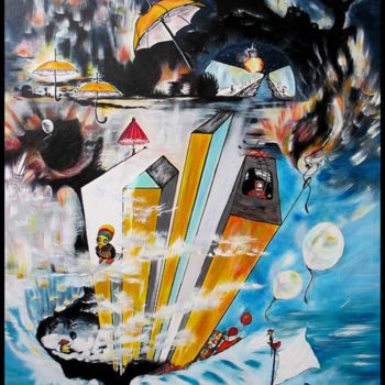 Schilderij getiteld "Sous mon parapluie" door Studio Croûton, Origineel Kunstwerk, Acryl