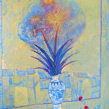 Pittura intitolato "Цветы моего окна." da Aleksandr Tiurin, Opera d'arte originale, Altro