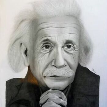 Drawing titled "Albert Einstein" by Tzina Tsaou, Original Artwork, Pencil