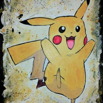 Malerei mit dem Titel "Pikachu-Pokemon" von Tzina Tsaou, Original-Kunstwerk, Acryl