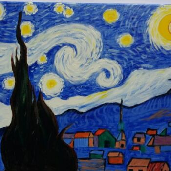 Ζωγραφική με τίτλο "Starry Night Van Go…" από Tzina Tsaou, Αυθεντικά έργα τέχνης, Ακρυλικό