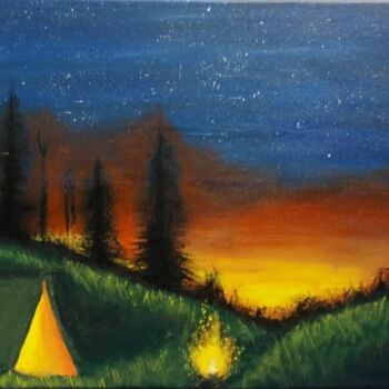 Painting titled "Camp night original…" by Tzina Tsaou, Original Artwork, Acrylic