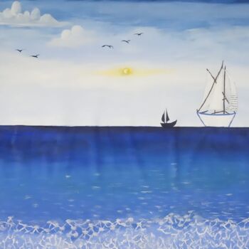 Painting titled "Blue Sea" by Tzina Tsaou, Original Artwork, Acrylic