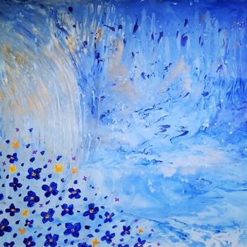 Painting titled "flowerly blue" by Tzina Tsaou, Original Artwork, Acrylic