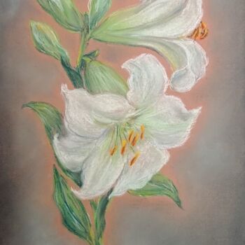 Картина под названием "Белые лилии" - Valentina Khudyakova, Подлинное произведение искусства, Пастель