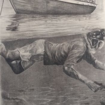 Dibujo titulada "Mergulho" por Uendell Rocha, Obra de arte original, Carbón