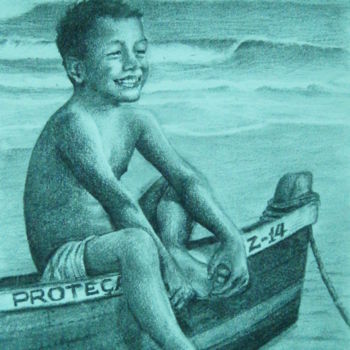 Disegno intitolato "Sorriso de praia" da Uendell Rocha, Opera d'arte originale, Carbone
