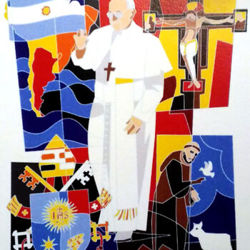 Druckgrafik mit dem Titel "Papa Francesco" von Ugo Nespolo, Original-Kunstwerk, Siebdruck