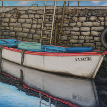 Painting titled "Barque dans le port…" by Ugo Pioppo, Original Artwork, Acrylic