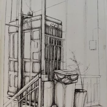 Dessin intitulée "Elevator" par Uğur Ergül, Œuvre d'art originale, Encre