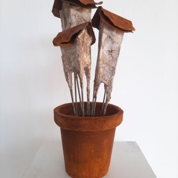 Escultura titulada "Ölümlü Dünya Çiçeği" por Uğur Ömer Pekince, Obra de arte original, Metales
