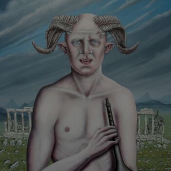 Schilderij getiteld "Satyr" door Uko Post, Origineel Kunstwerk, Olie