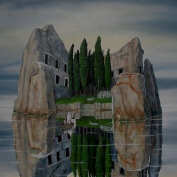 Malerei mit dem Titel "die Toteninsel-----…" von Uko Post, Original-Kunstwerk, Öl