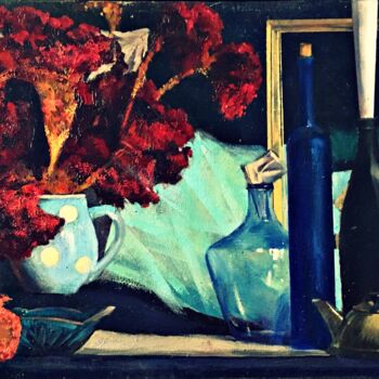Картина под названием "«blue still life»" - Uktam Isirgapov, Подлинное произведение искусства, Масло