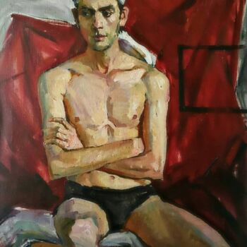 Pintura titulada "“Male nude model”" por Uktam Isirgapov, Obra de arte original, Oleo