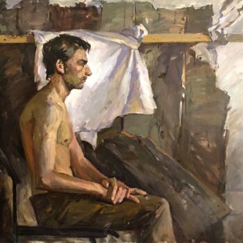 Картина под названием "“male nude torso”" - Uktam Isirgapov, Подлинное произведение искусства, Масло