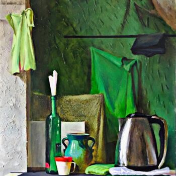 Картина под названием "«still life» green" - Uktam Isirgapov, Подлинное произведение искусства, Масло