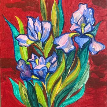 Картина под названием "Irises" - Ulada Ramanovich Hicheri, Подлинное произведение искусства, Акрил