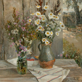 Peinture intitulée "daisies" par Uladzimir Khadarovich, Œuvre d'art originale